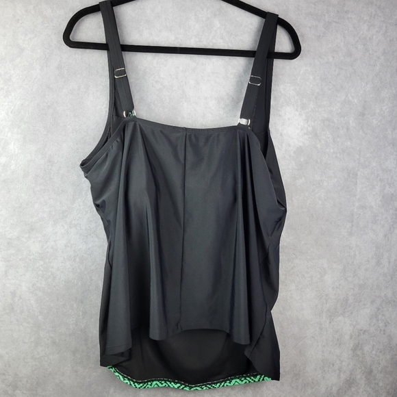 Black and Green Patterned Women's Swim Top - Picture 3 of 9